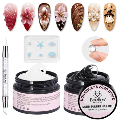 beetles 3D Gel Nail Art Kit with clear and white gels front view