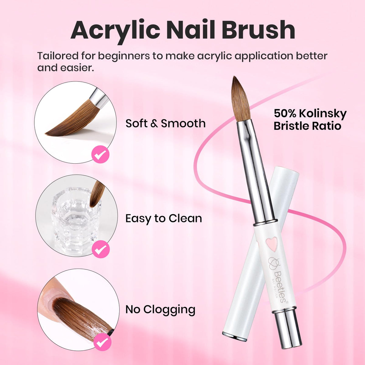 beetles Acrylic Nail Brush Kolinsky Hair close-up of bristles