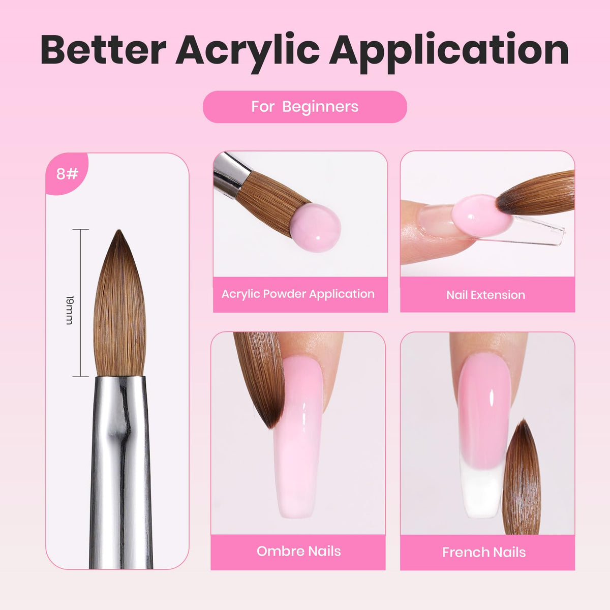 beetles Acrylic Nail Brush Kolinsky Hair with acrylic powder