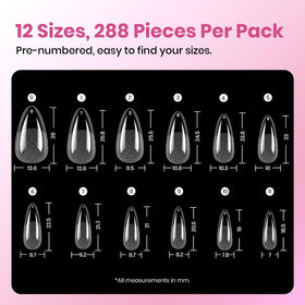 beetles almond medium nail tips displayed on a surface