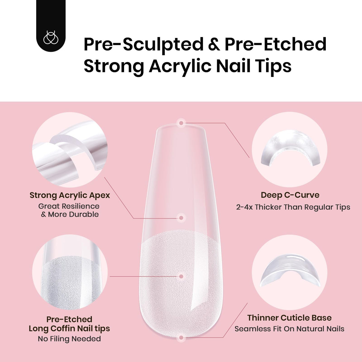 beetles Apex Nail Tips displayed with gel glue