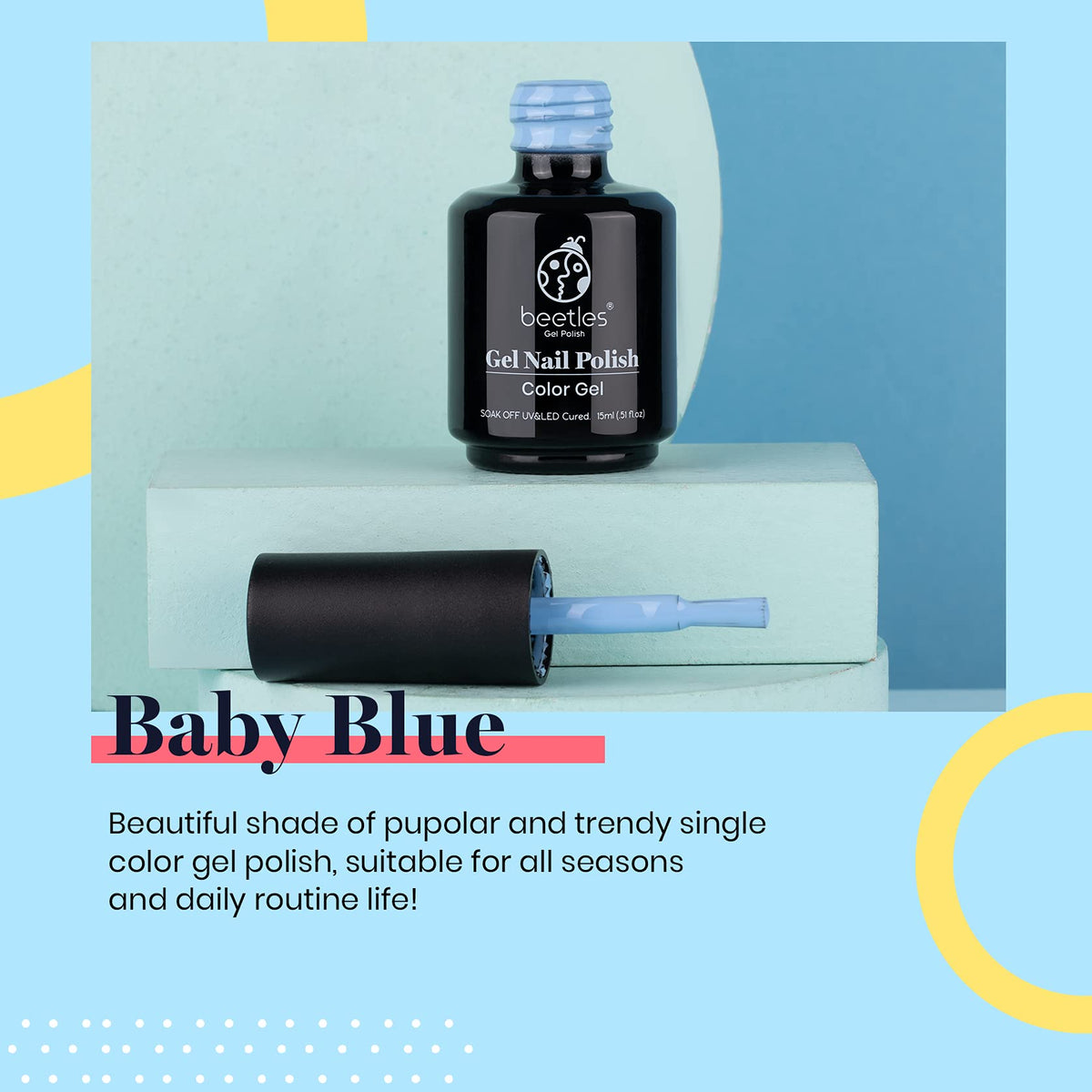 beetles Baby Blue Gel Nail Polish 15ML bottle side view