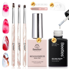 beetles Blooming Gel Nail Art Brush Set with white gel and palette