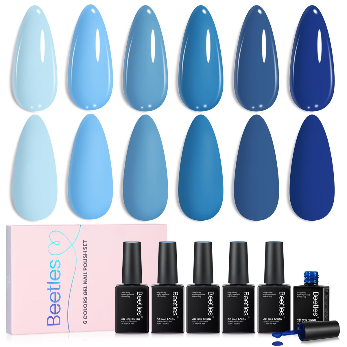 beetles Blue Gel Nail Polish Set with 6 ocean-inspired colours