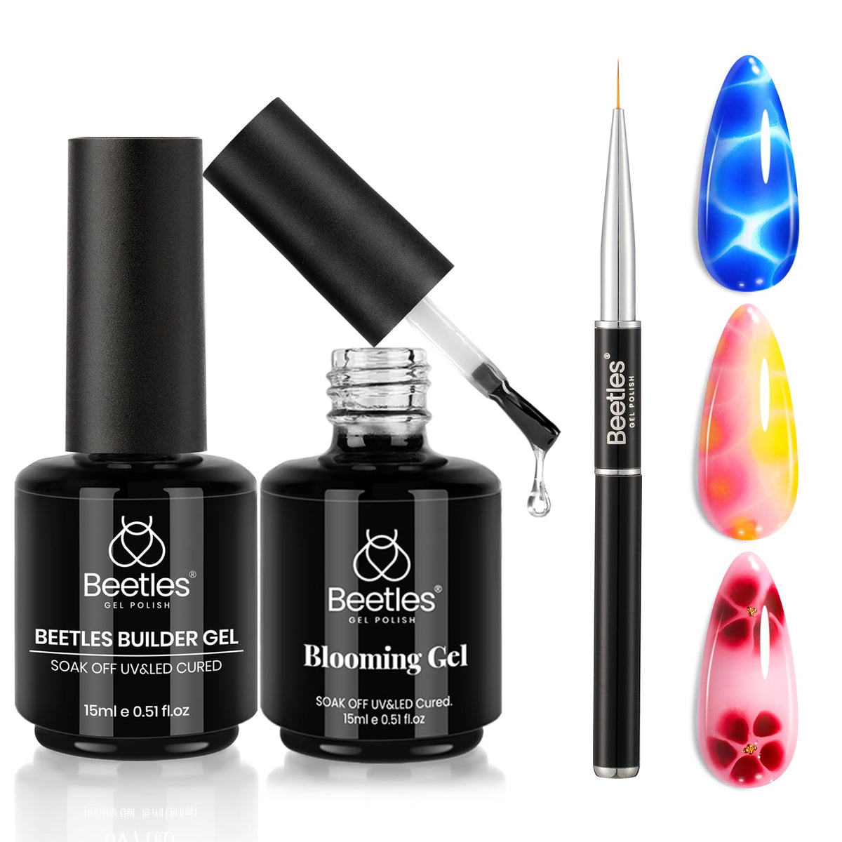 beetles Builder Gel and Blooming Gel Set 15ml with brush