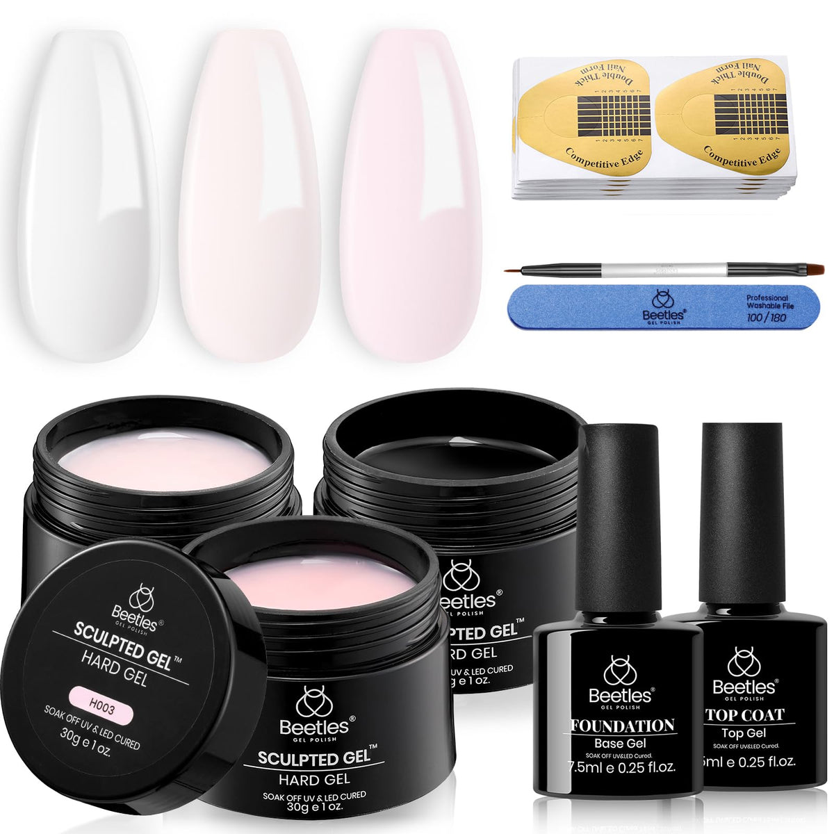 beetles Builder Gel kit displayed with nail art tools