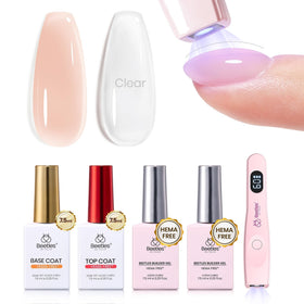 beetles Builder Gel Kit with clear and nude gels, base and top coat, mini UV lamp