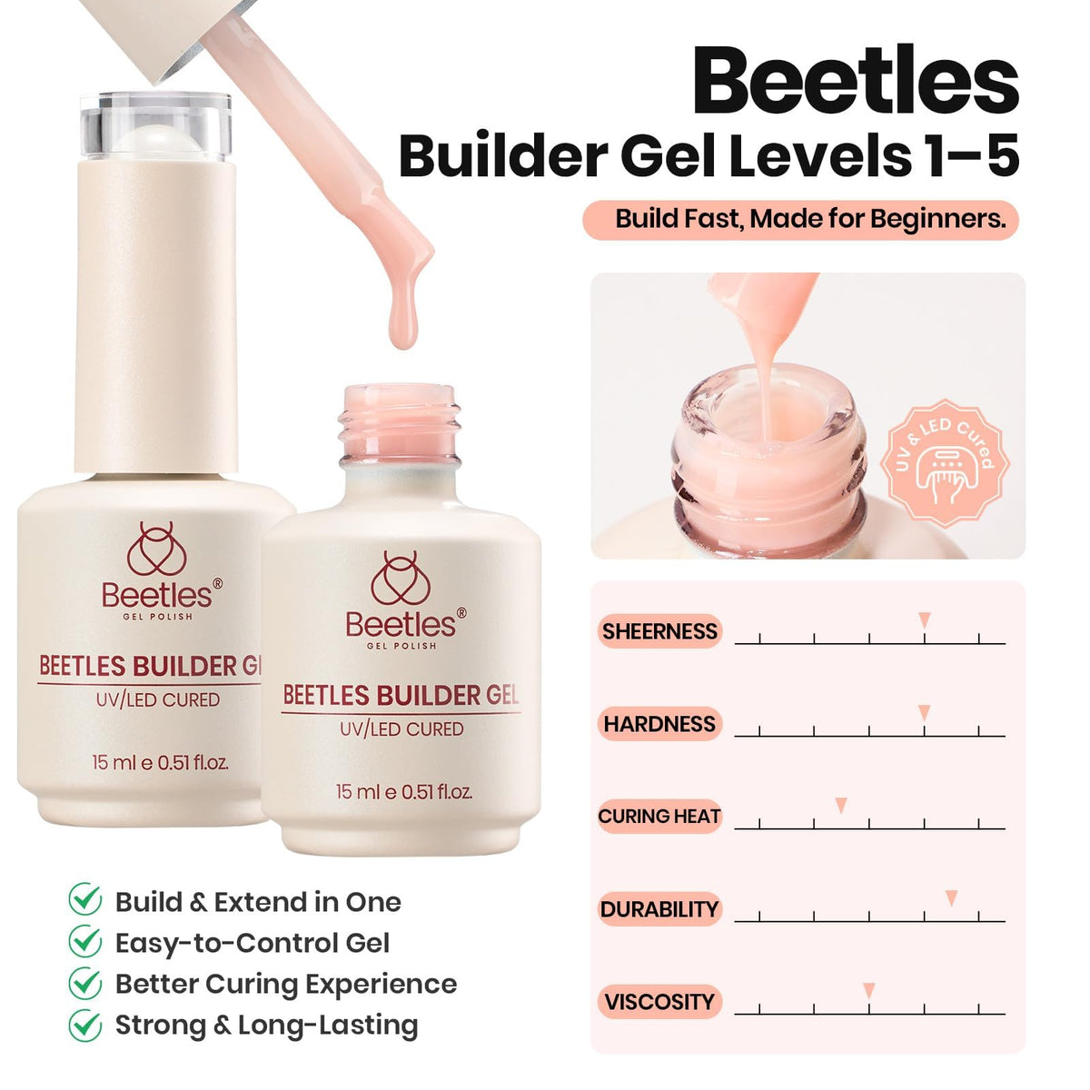 beetles Builder Gel Nail Kit nude gel bottle front view
