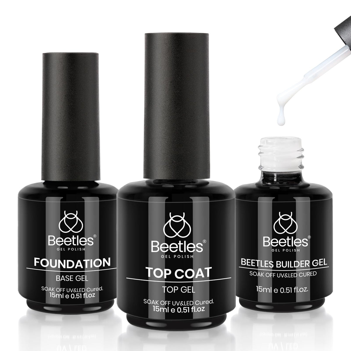 beetles Builder Nail Gel Set 15ML Builder Gel, Top Coat, and Base Coat
