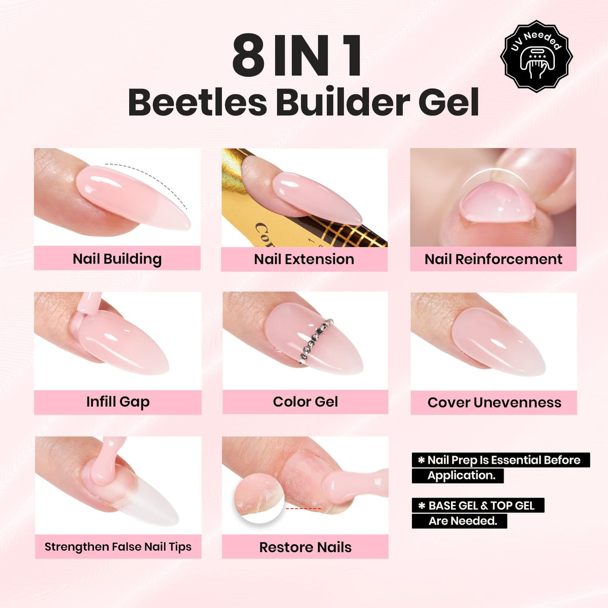 beetles Builder Nail Gel Set displayed with nail art accessories