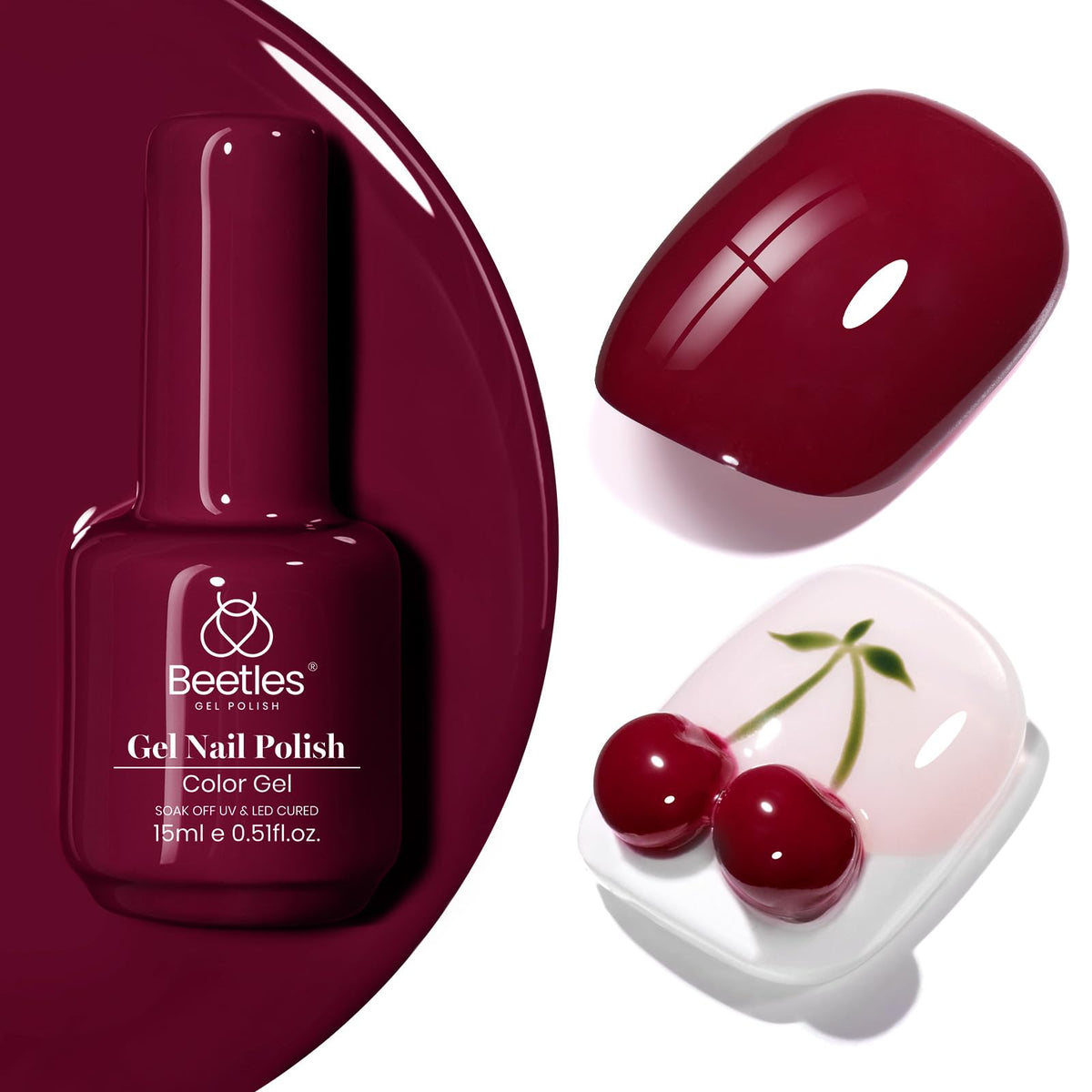 beetles Burgundy Red Gel Nail Polish 15ML front view