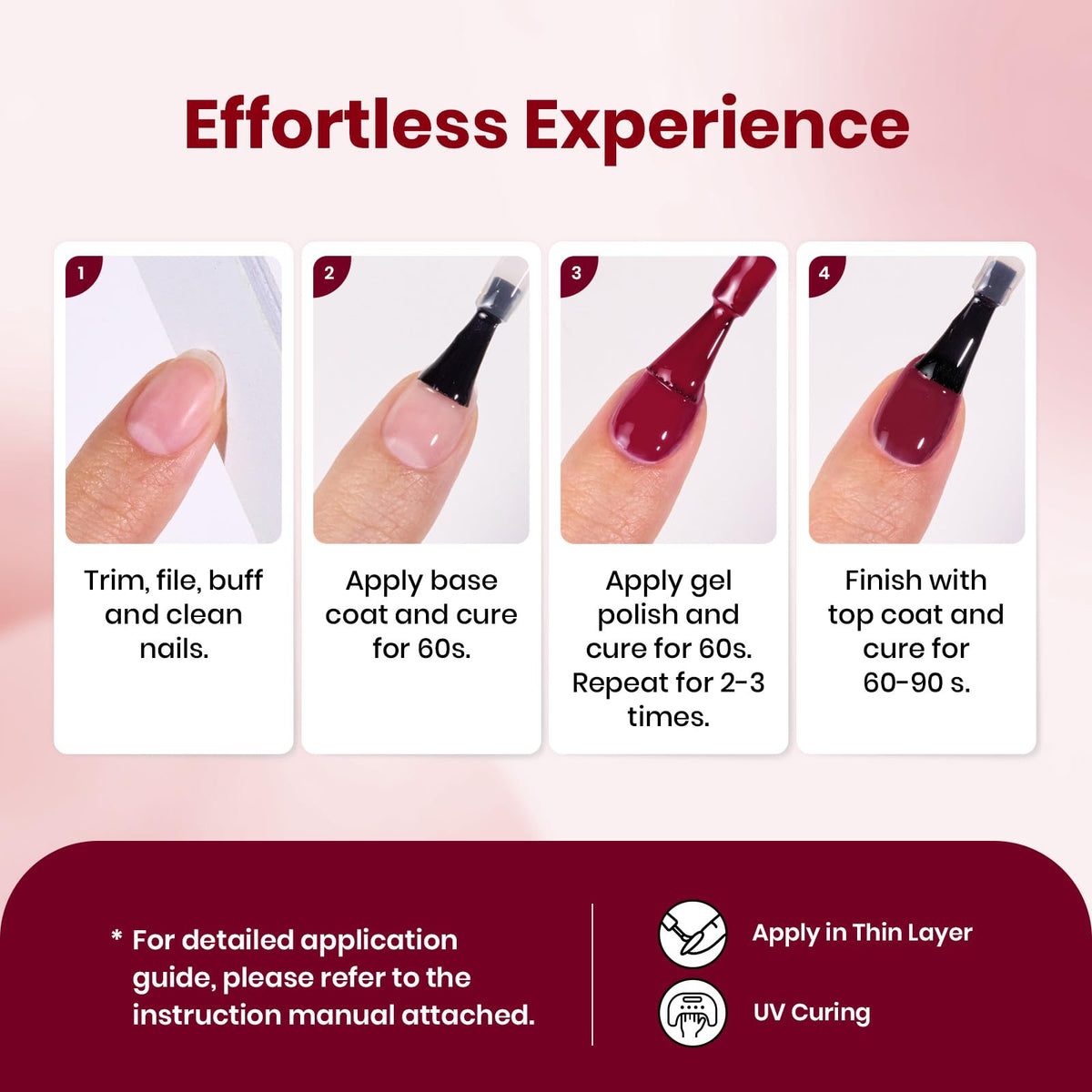 beetles Burgundy Red Gel Nail Polish with nail art tools