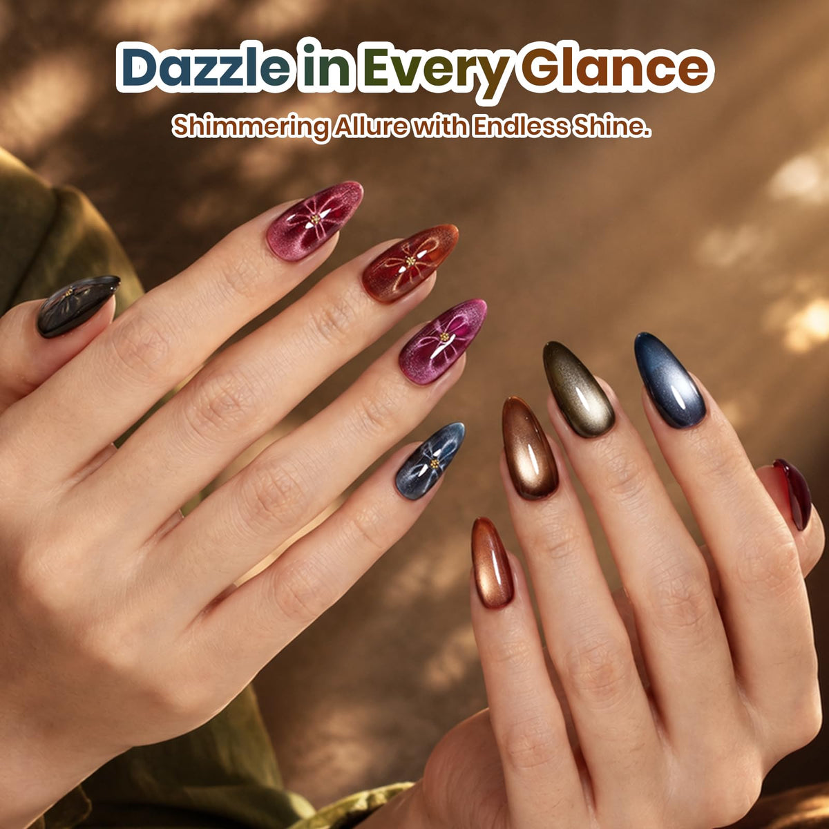 beetles Cat Eye Gel Nail Polish in olive green with magnetic effect