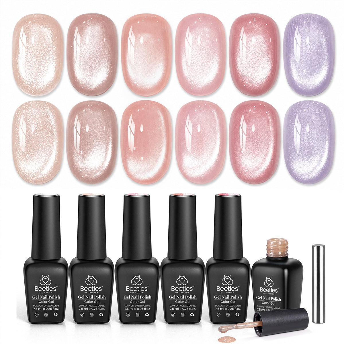 beetles Cat Eye Gel Nail Polish Set 6 colours front view