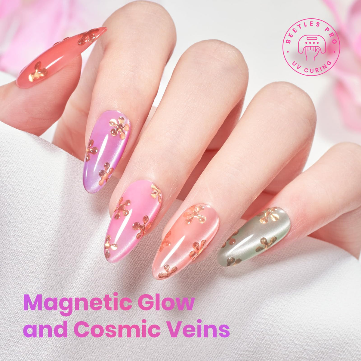 beetles Cat Eye Gel Nail Polish Set displayed with a UV lamp