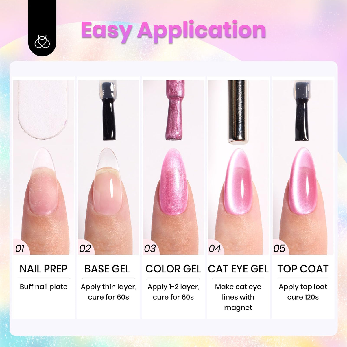 beetles Cat Eye Gel Nail Polish Set displayed with nail art tools