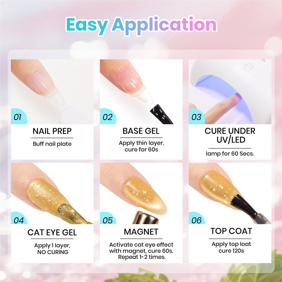 beetles Cat Eye Gel Nail Polish Set in use on manicured nails