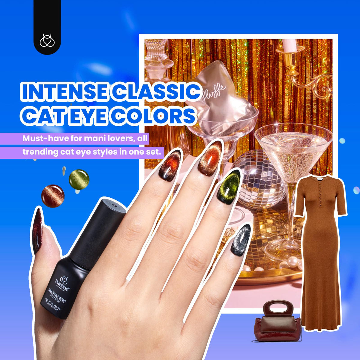 beetles Cat Eye Gel Nail Polish Set including base and top coats