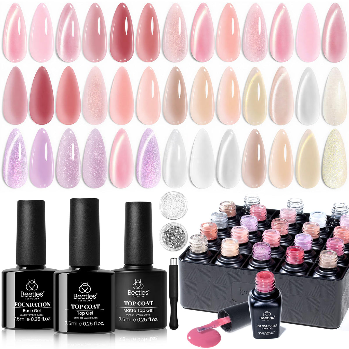 Beetles Cat Eye Gel Nail Polish Set with 36 colours displayed