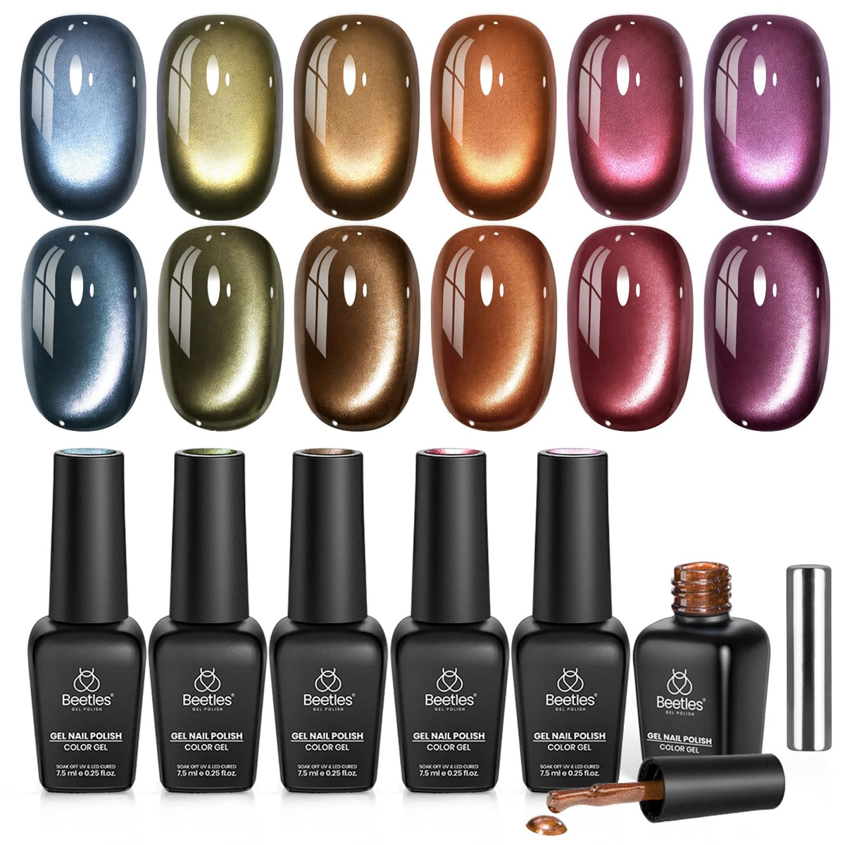 beetles Cat Eye Gel Nail Polish Set with 6 colours and magnetic tool