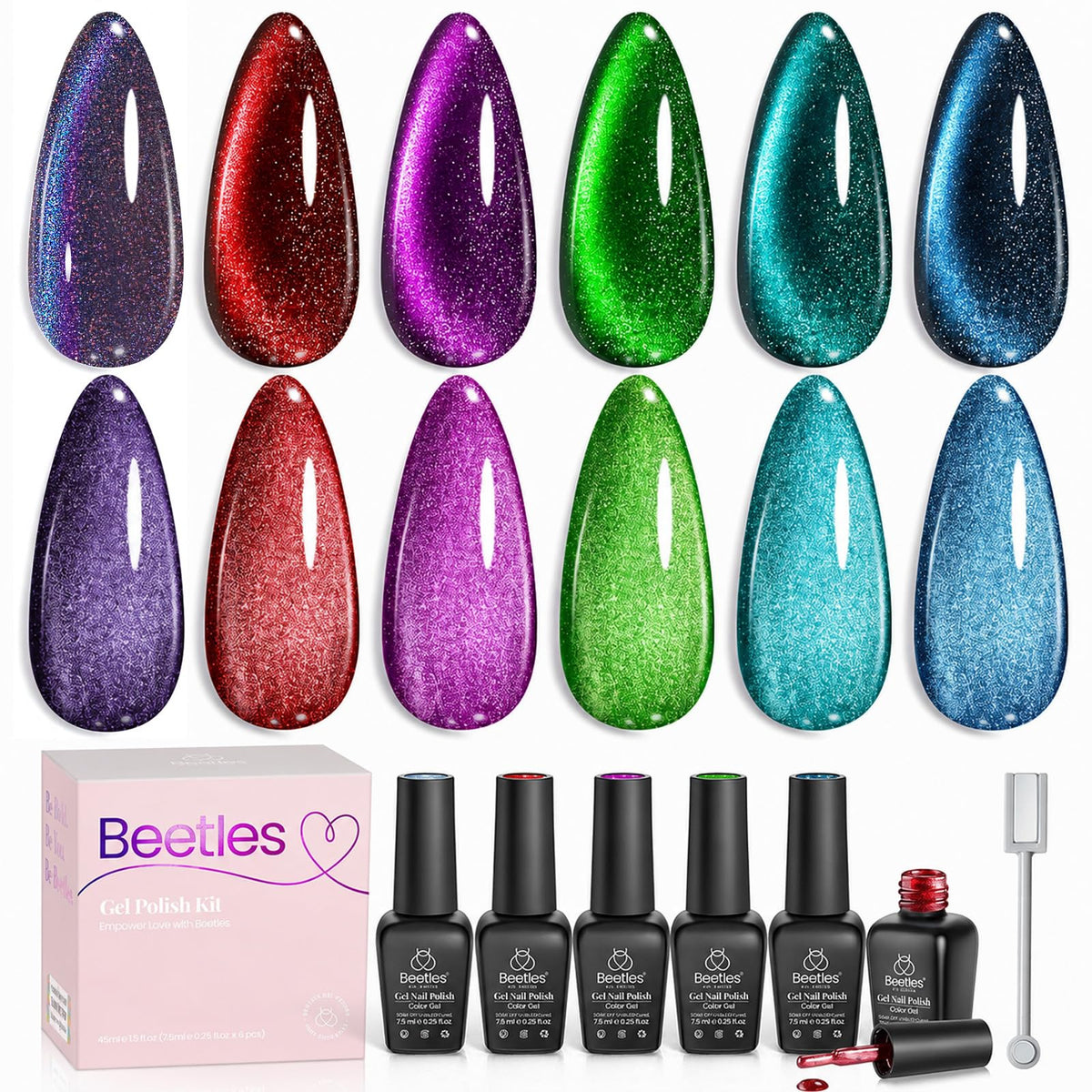 beetles Cat Eye Gel Nail Polish Set with 6 colours in packaging
