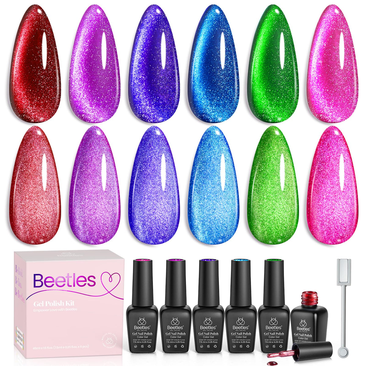 beetles Cat Eye Gel Nail Polish Set with 6 vibrant colours