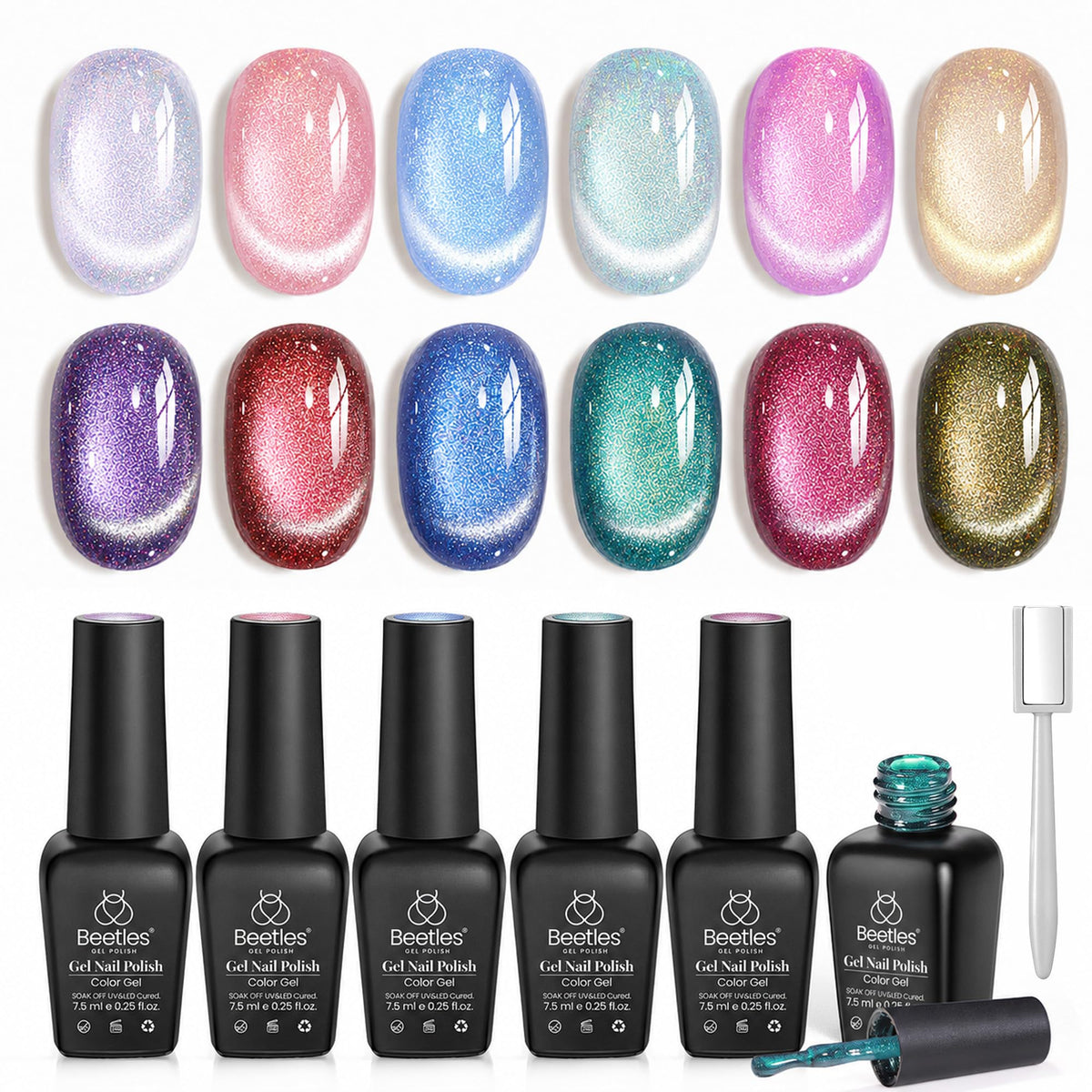 beetles Cat Eye Gel Nail Polish Set with six chameleon colours