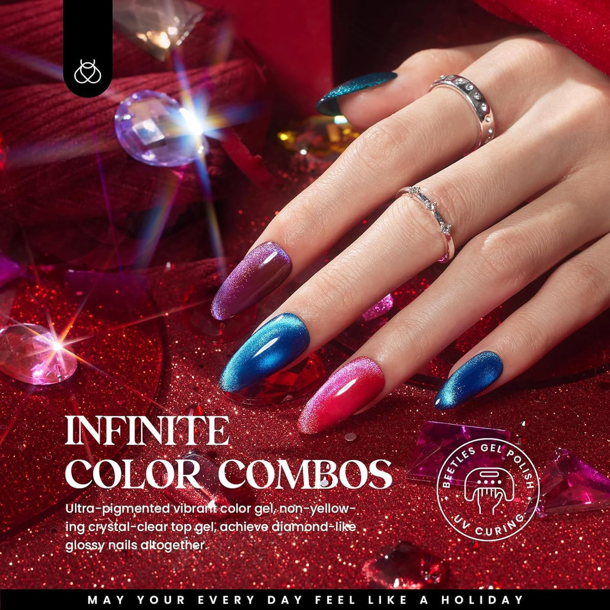 beetles Cat Eye Gel Nail Polish showing light-reflective effects