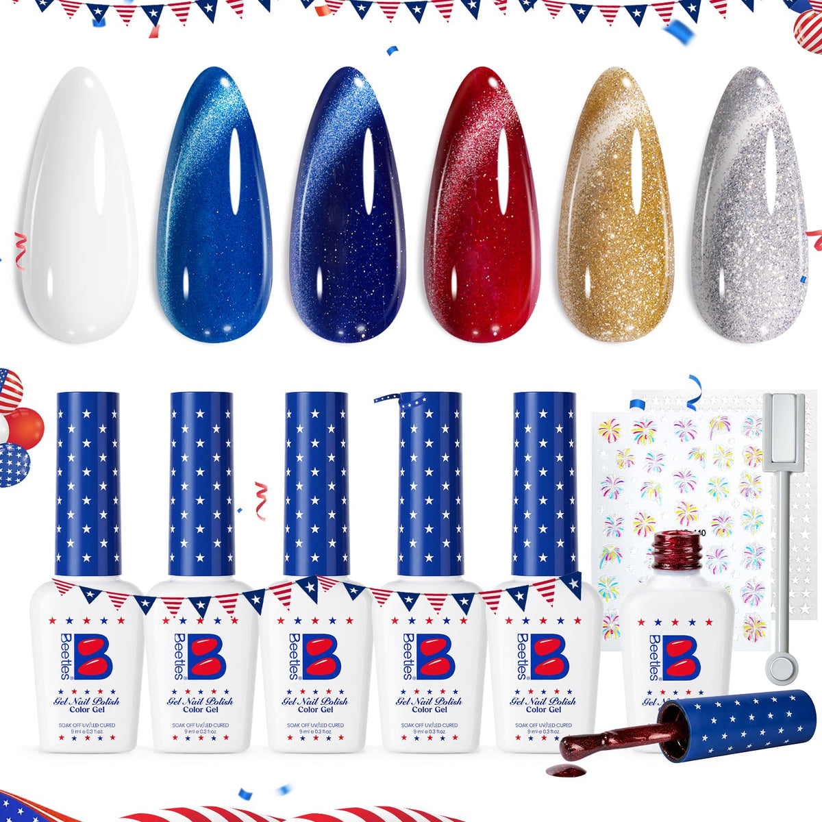 beetles Cat Eye Gel Nail Set 6 colours front view