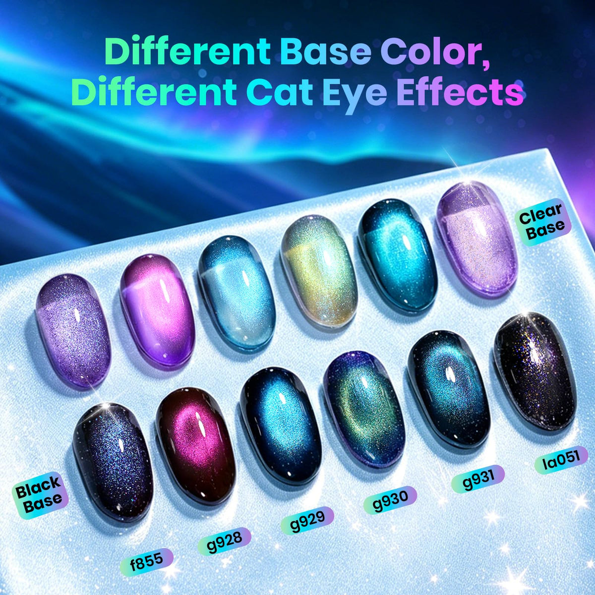 beetles Cat Eye Gel Polish Set with black and blue solid gels