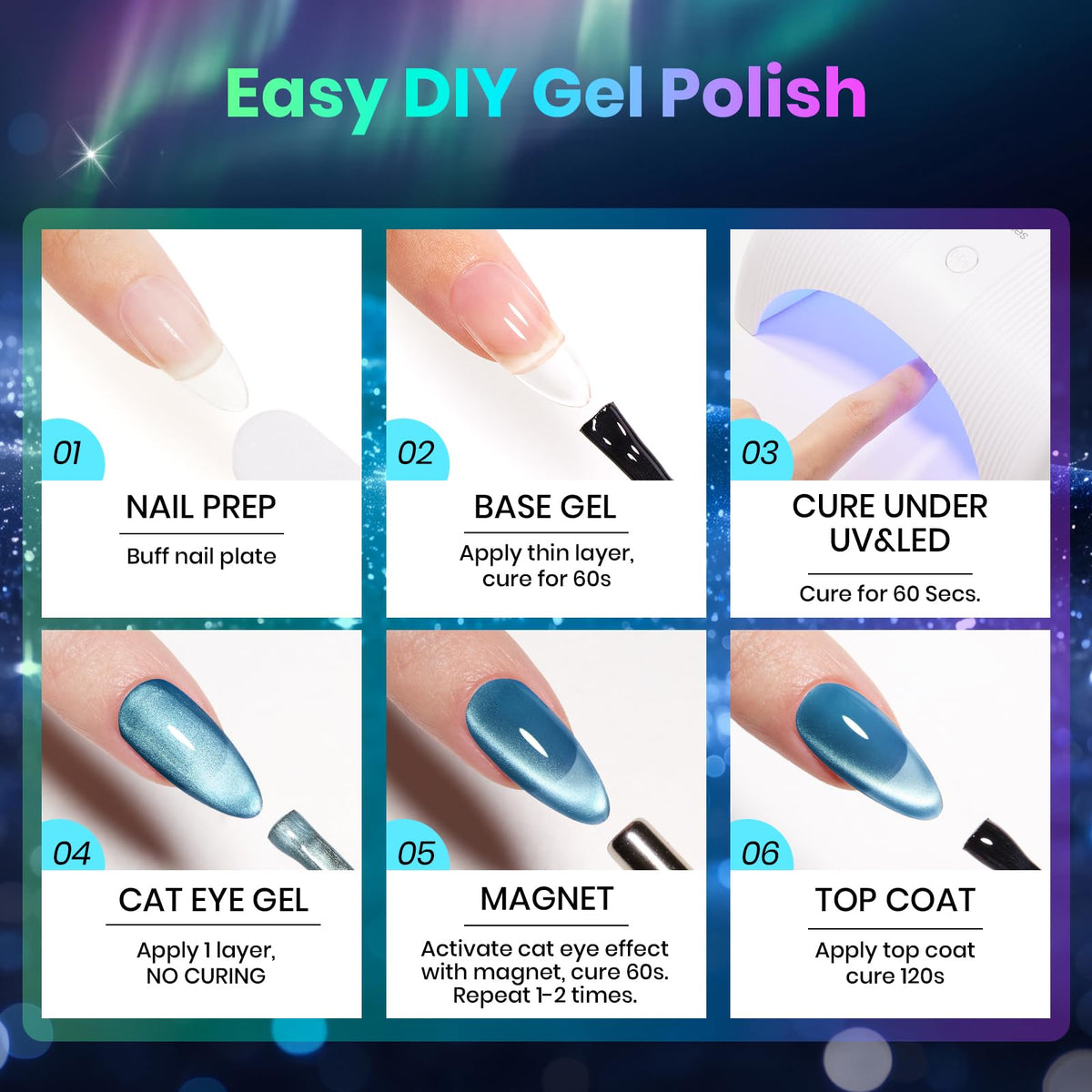 beetles Cat Eye Gel Polish vibrant galaxy nail art
