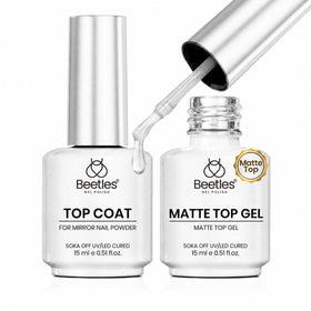 beetles Christmas Chrome Top Coat Kit 15ml with Matte Top Coat and Nail Powder
