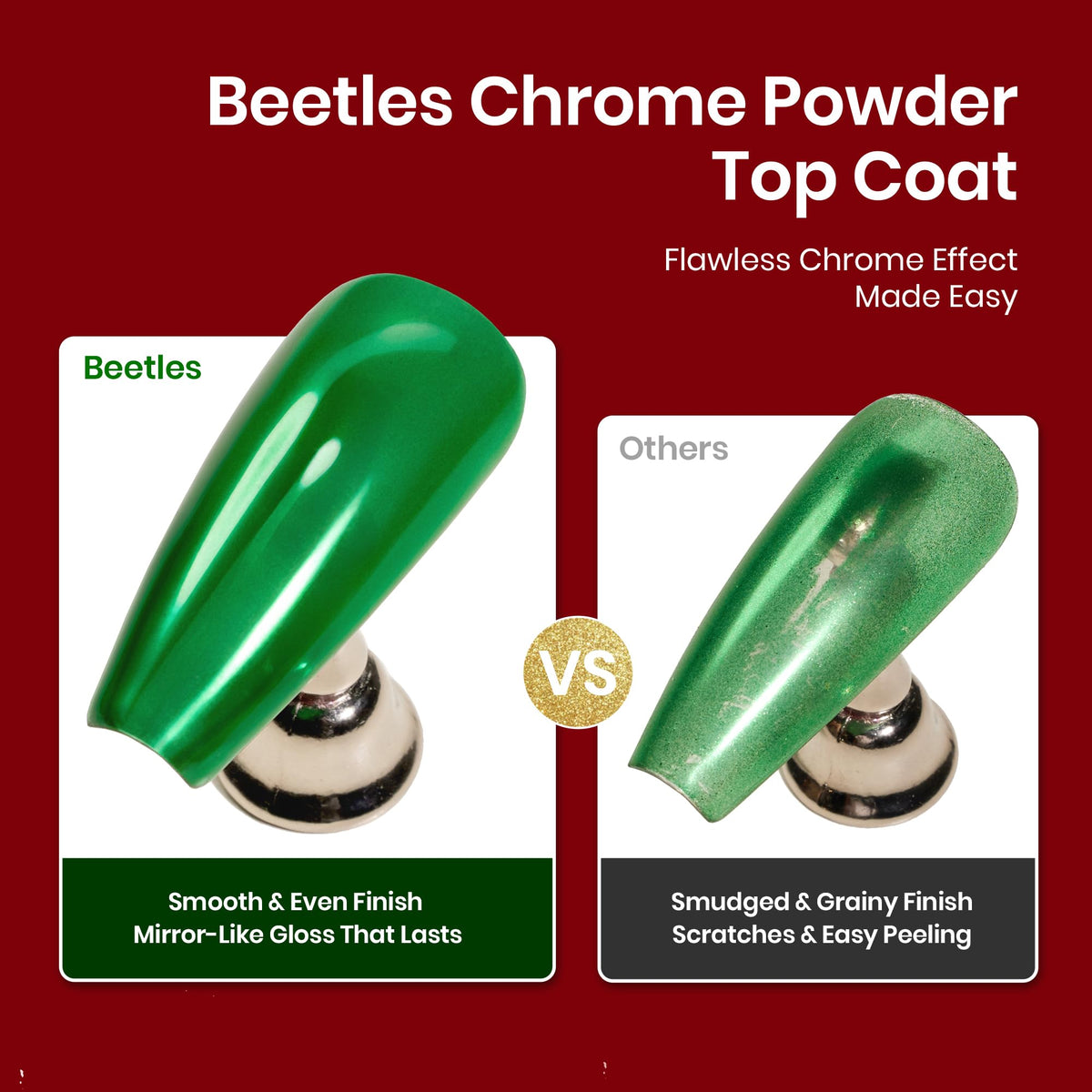 beetles Chrome Top Coat applied on nails