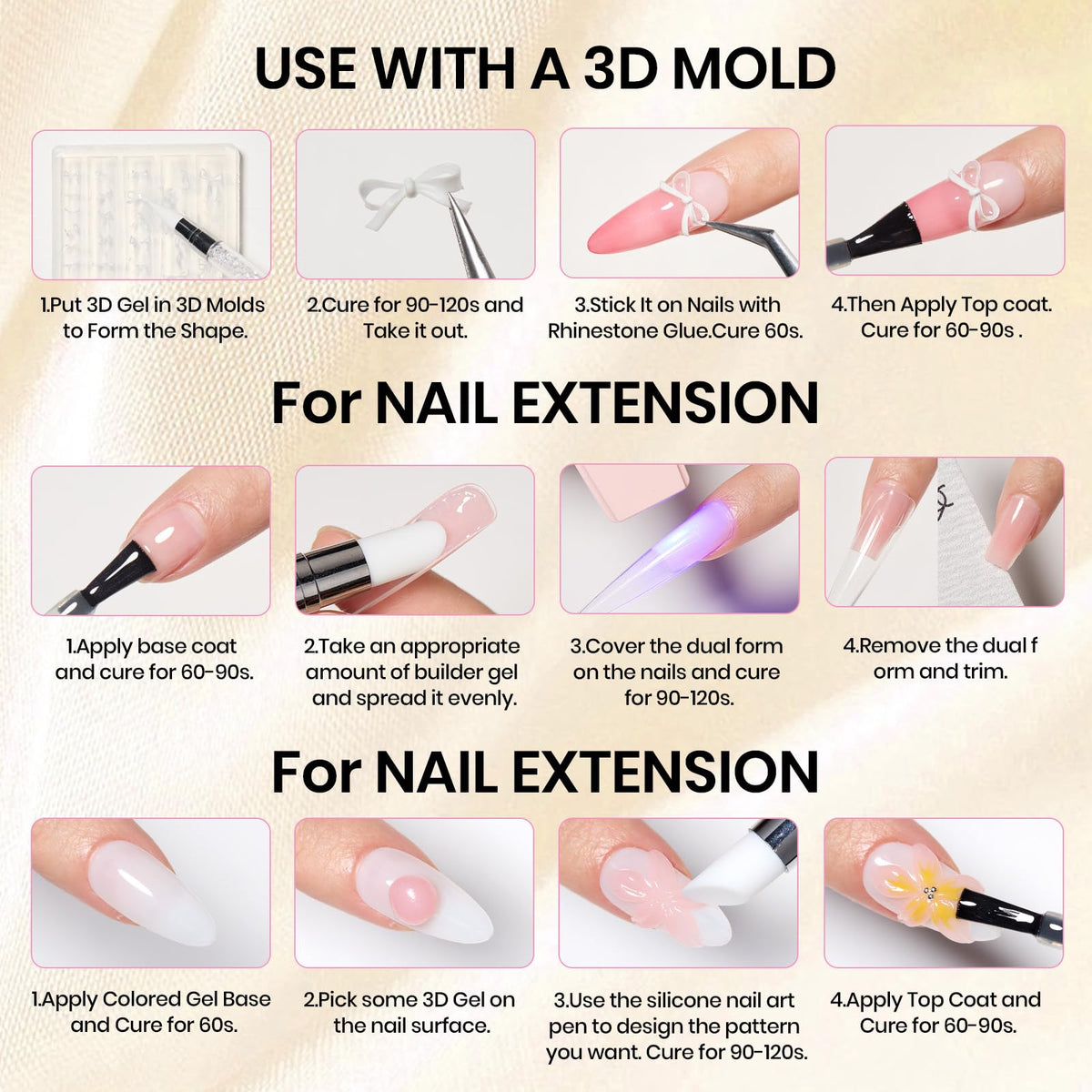 beetles Clear 3D Solid Builder Nail Gel in use on nails