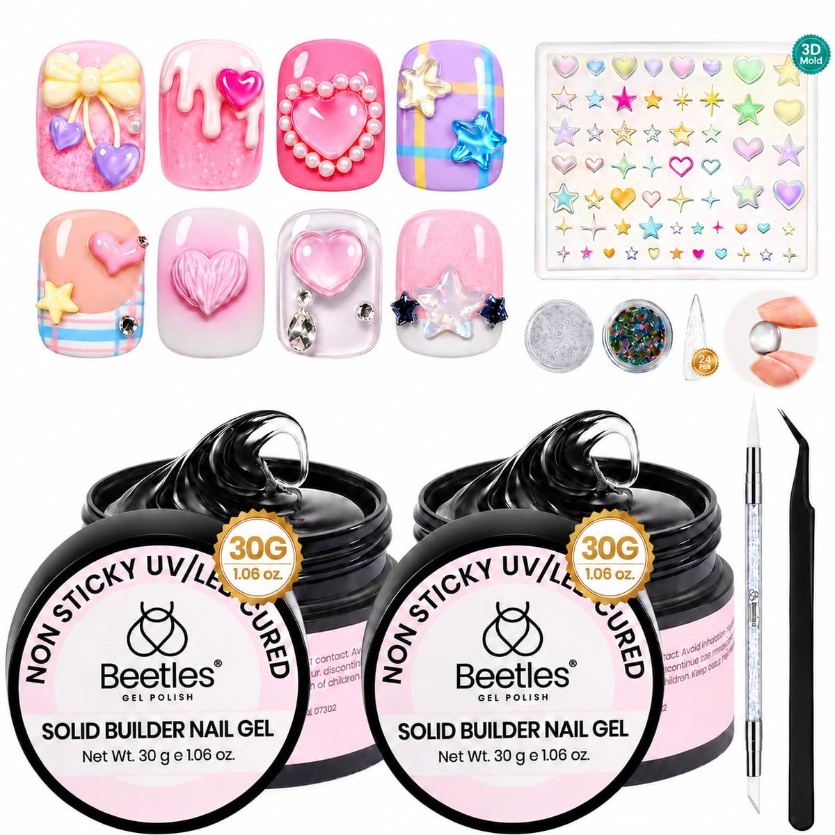 beetles Clear 3D Solid Builder Nail Gel Kit packaging front view