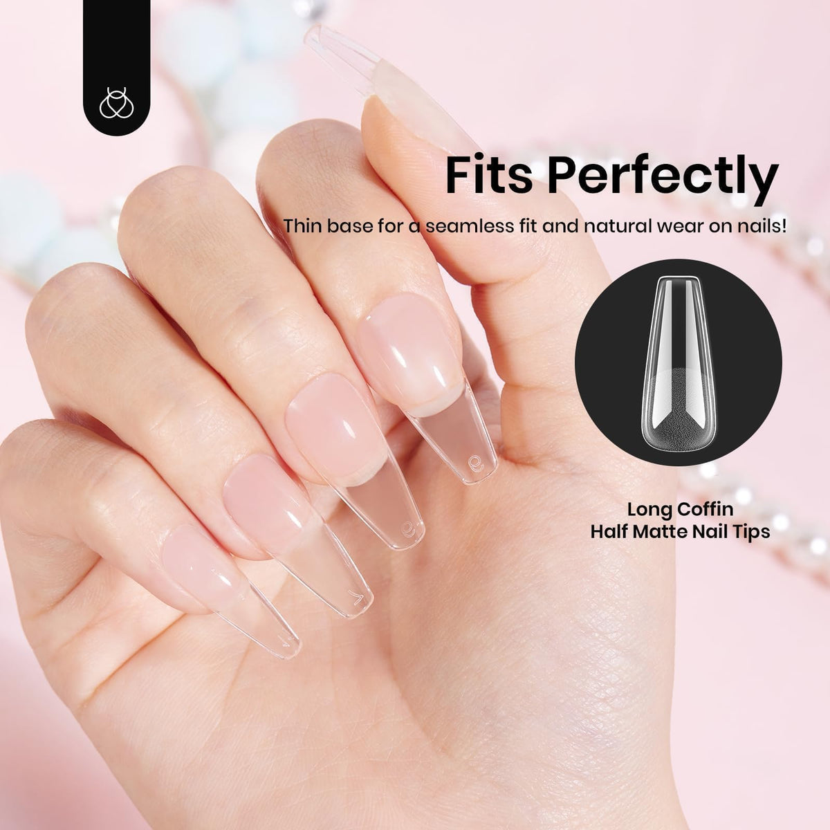 beetles Coffin Long Gel Nail Tips in a nail art setup