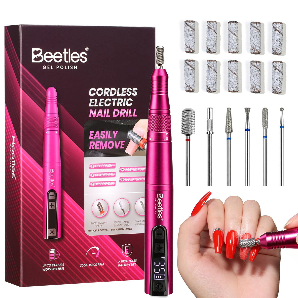 beetles Cordless Nail Drill Kit with USB power cable and drill bits