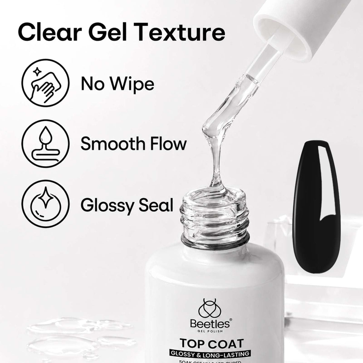 beetles Extra Glossy No Wipe Gel Top Coat application on nails