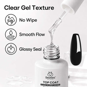 beetles Extra Glossy No Wipe Gel Top Coat application on nails