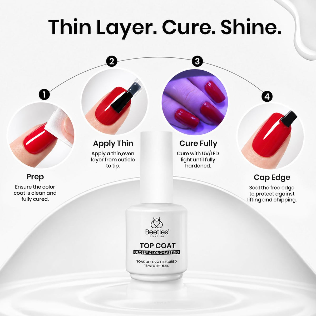beetles Extra Glossy No Wipe Gel Top Coat with nail art tools