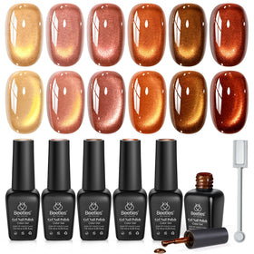 Beetles Fall Cat Eye Gel Nail Polish Set with 6 colours displayed