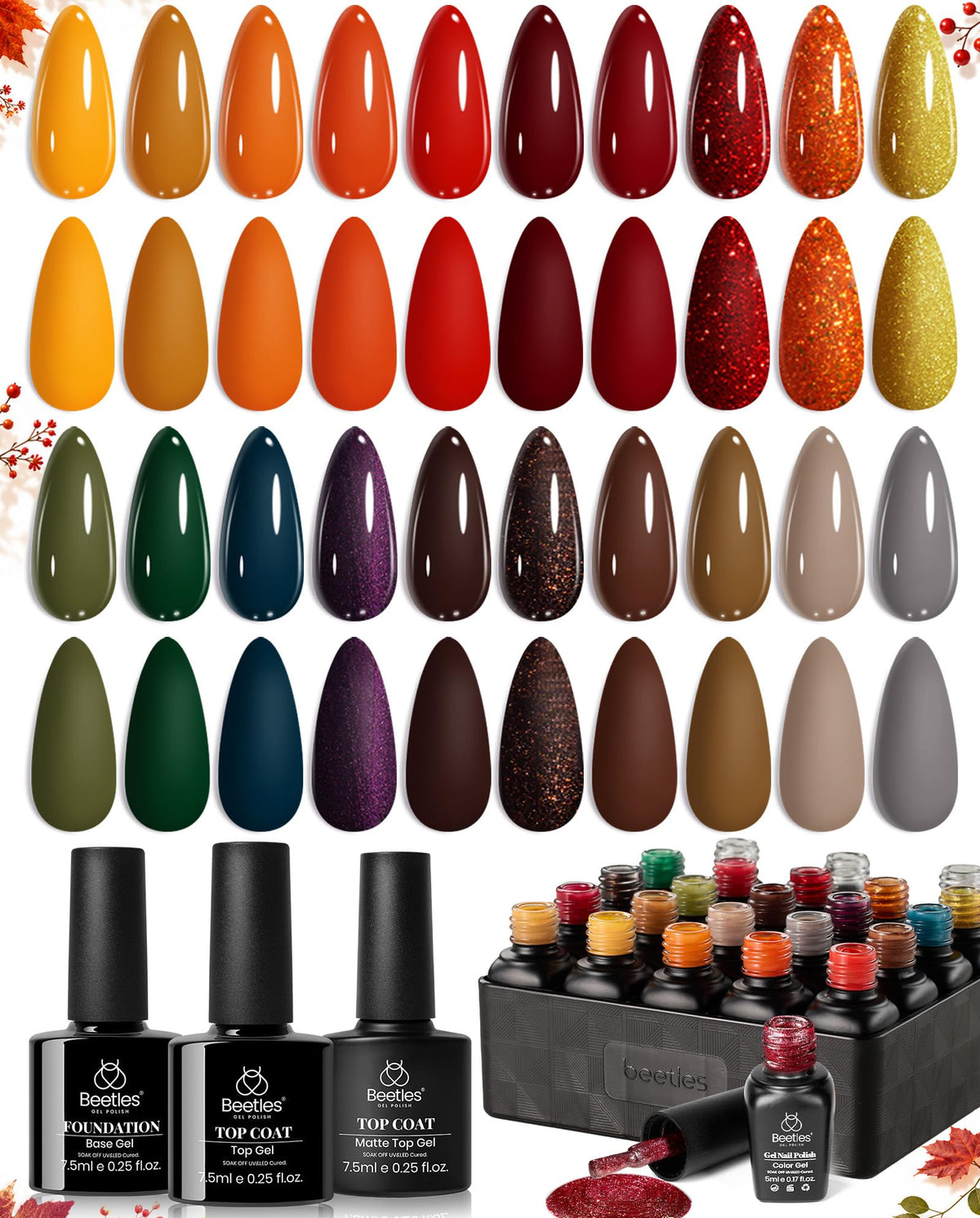 beetles Fall Gel Nail Polish Set with 20 autumn colours and top coats