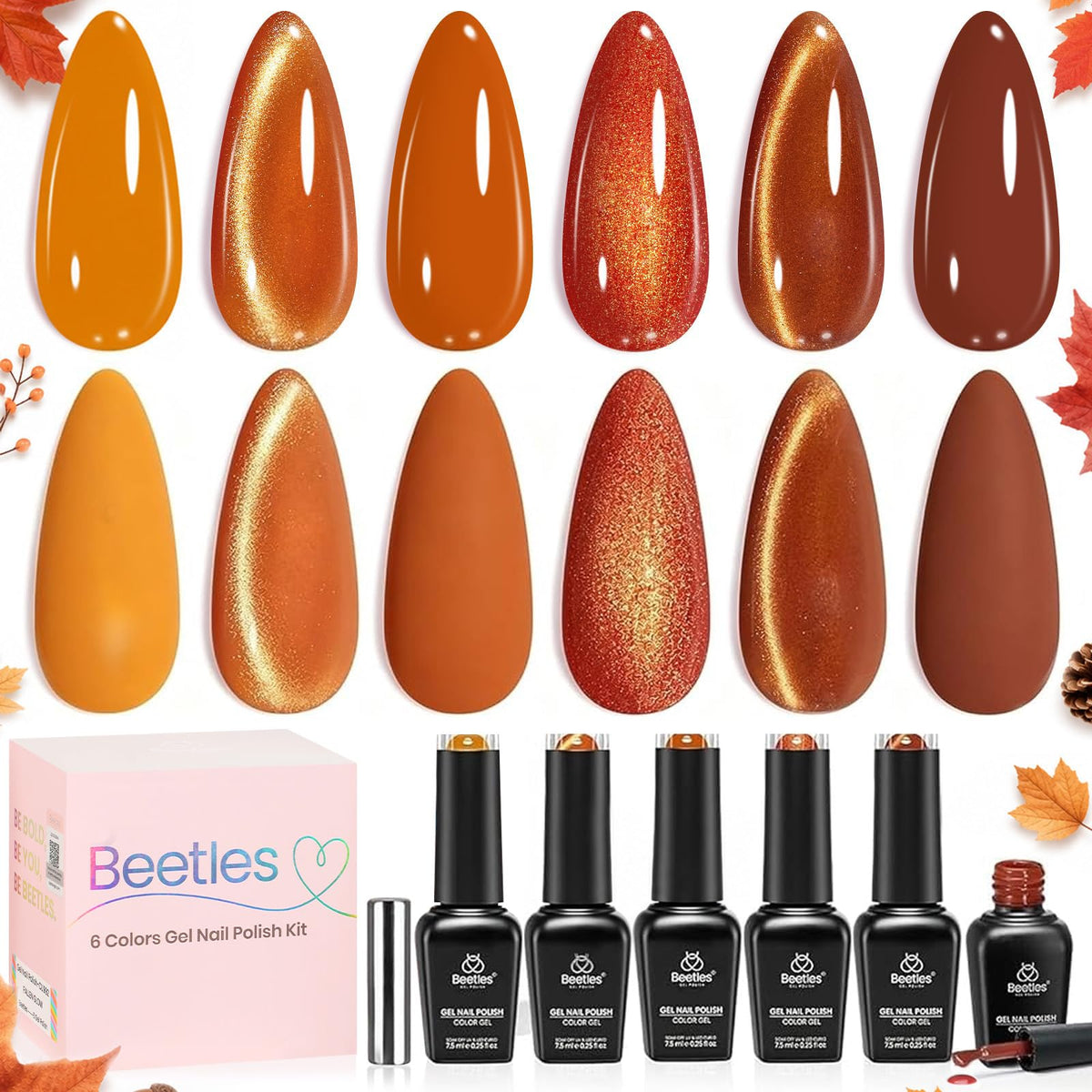 beetles Fall Gel Nail Polish Set with 6 bottles and a magnet