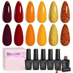 Beetles Fall Gel Nail Polish Set with 6 colours including warm yellow and glitter