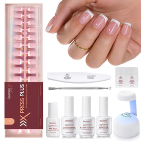 Beetles French Tip Press On Nail Kit 150Pcs Pink front view