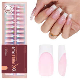 Beetles French Tip Press On Nails 160 Pcs in pink packaging
