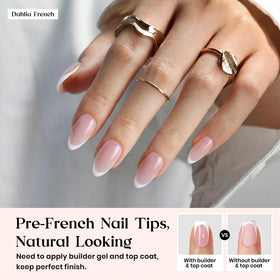 beetles French Tip Press On Nails close-up of the short almond shape