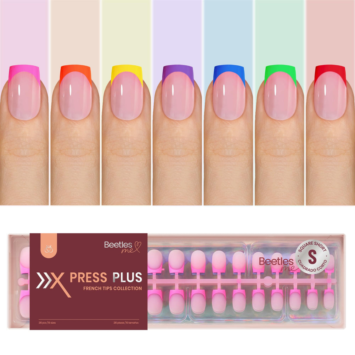 beetles French Tip Press On Nails set showing 7 colours