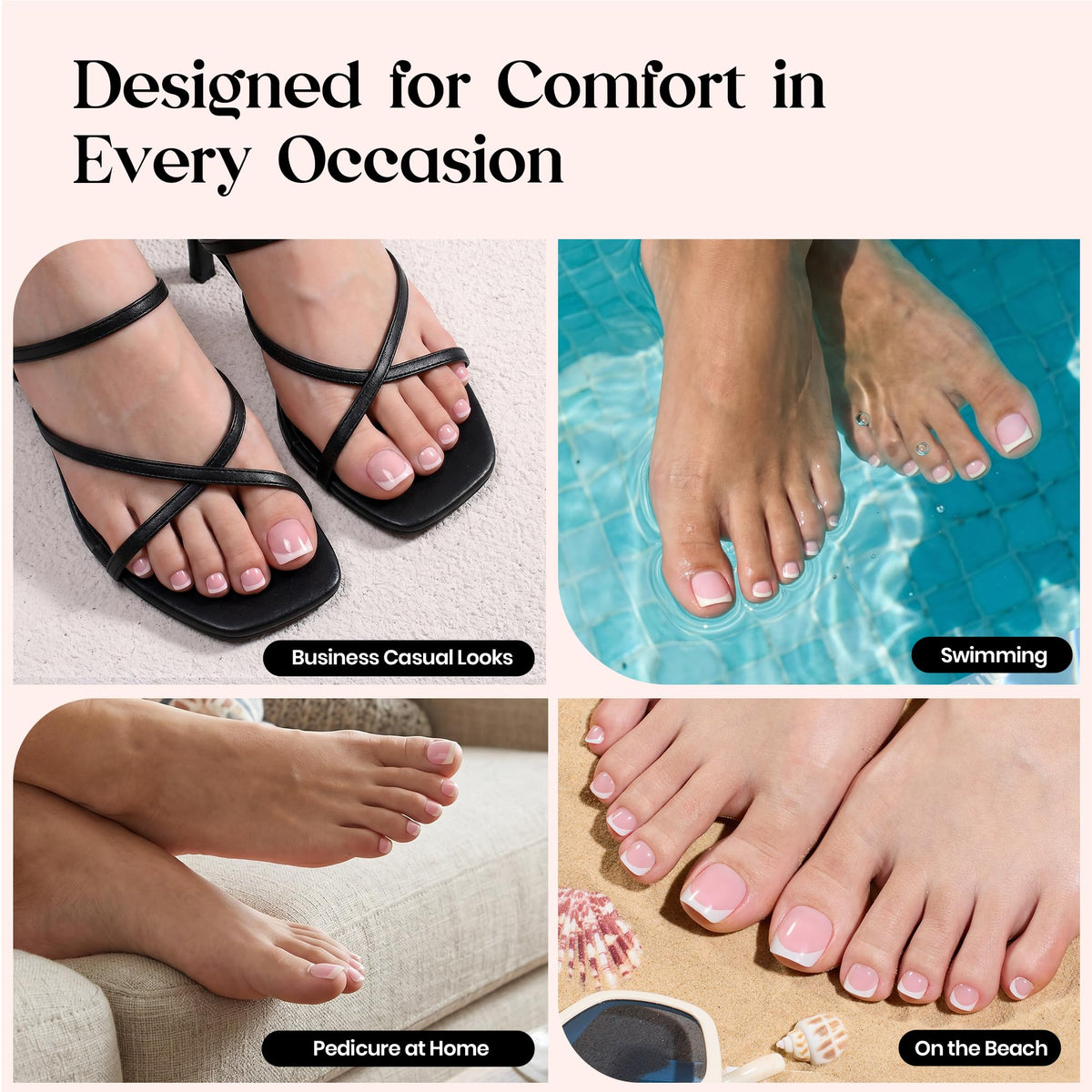 beetles French Tip Toenails displayed with nail care accessories