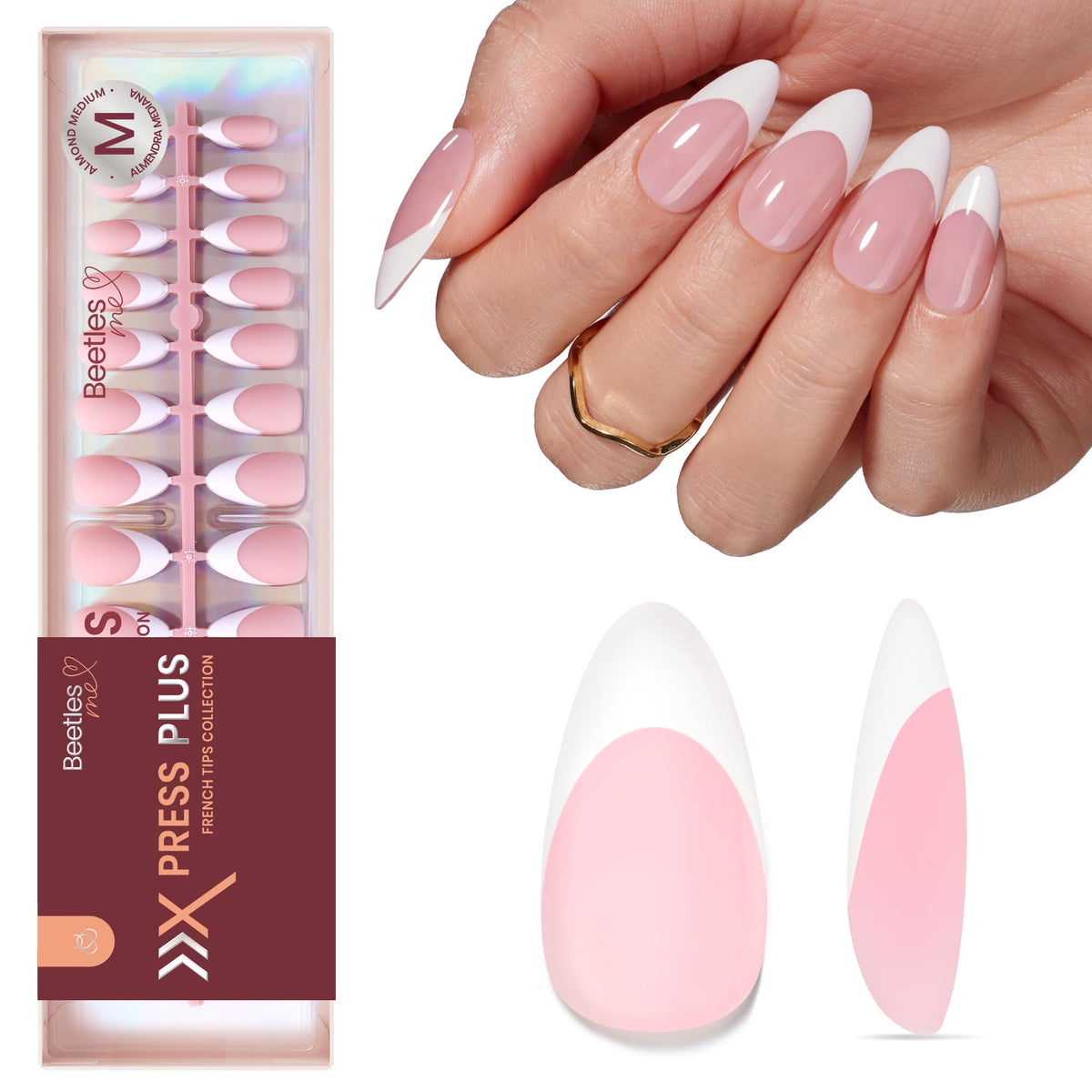 beetles French Tips Press On Nails 210 pcs set front view